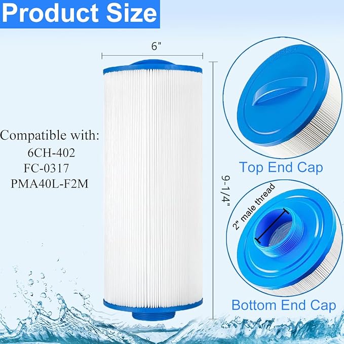 HANXER® PMA40L-F2M Spa Filter Cartridge Replaces for Unicel 6CH-402, PMA40L, Filbur FC-0317, Master Spas Twilight X268365, X268543, X268511, X268514, 60407, 40 sq.ft Hot Tub Filter, 2 Pack