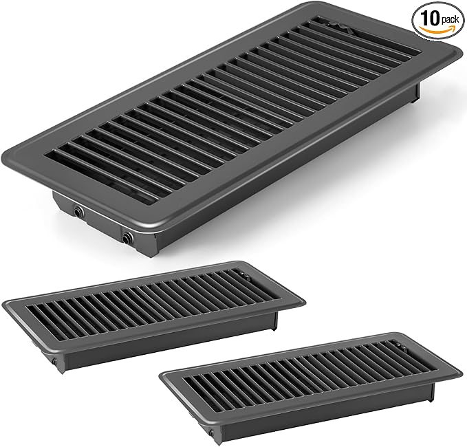 Retisee 4x12 Inches Floor Vent Covers Heavy Duty Floor Register Easy Installation Metal Heat Vent Covers with Rust Proof Finish for Home(Gray,10 Pcs)
