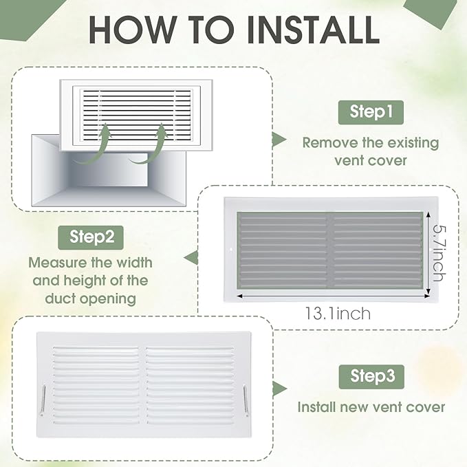 3 Pack 14x6 Inch Ceiling Vent Covers for Wall Heavy Duty Steel Return Air Register 2 Way Duct Opening Vents HVAC Sidewall Adjustable Flat Grille for Ceiling Home Office Bathroom Sidewall(White)