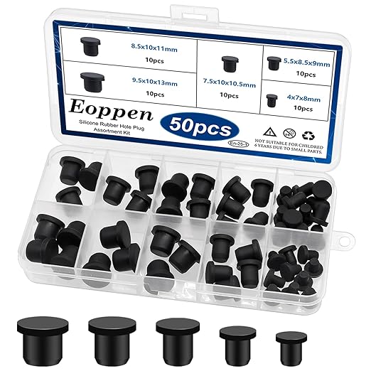 50Pcs Silicone Rubber Hole Plug for Round Holes, 5 Sizes High Temp T-Type Waterproof Rubber Plugs for 4-9.5mm ID Hole for Bottles Flower Pot Metal Tube