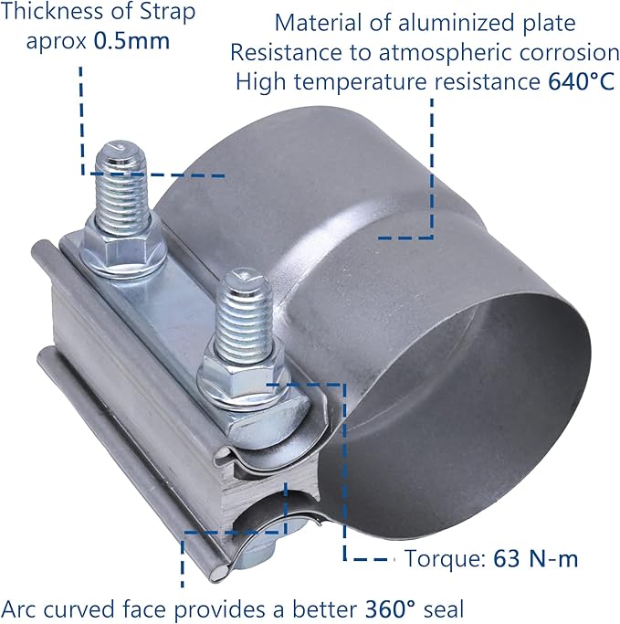 Exhaust Pipe Clamp 4.0 Inch Butt Joint Exhaust Clamp for 4" ID to 4" OD Pipe with Seal Band Clamp Sleeve 3 Inch Width Aluminized Steel Plate (2PCS)