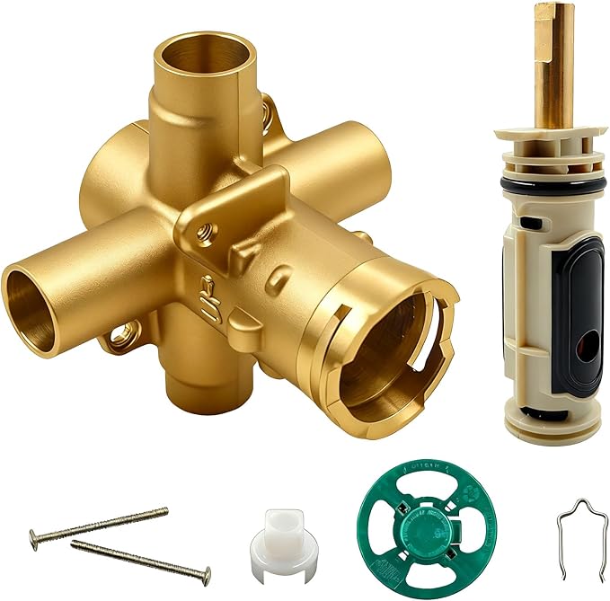 2520 Shower Valve, Brass Pressure Balancing Shower Valves Replacement for Moen 2520-1/2-Inch CC Connection, for Moen Trim Kit, 4-Port Design with 1222 Cartridge Included