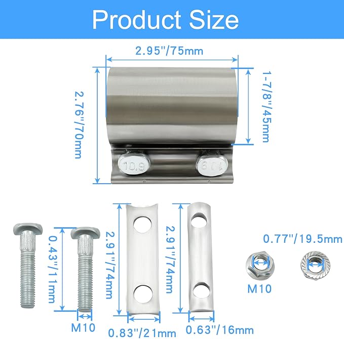 1-3/4" Heavy Duty Stainless Steel Exhaust Pipe Seal Band Clamp, Repair Clamp Sleeve Coupler for Emergency Pipe Repair, Pack of 1