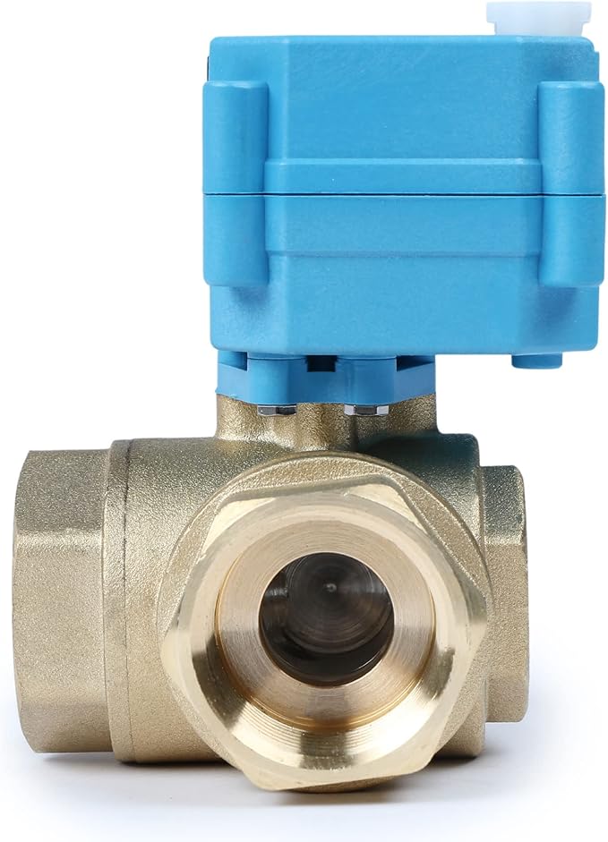 U.S. Solid 1" 3 Way Brass Motorized Ball Valve L Type AC/DC9-24V, Water Shutoff Valve with Manual Function, Standard Port, NOT for Drinking Water