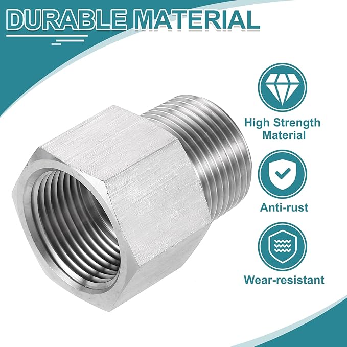 uxcell Pipe Fitting Reducing Adapter, ZG3/4" Male x G3/4" Female 304 Stainless Steel Reducer Connector for Water Oil Air Pressure Gauge, Silver