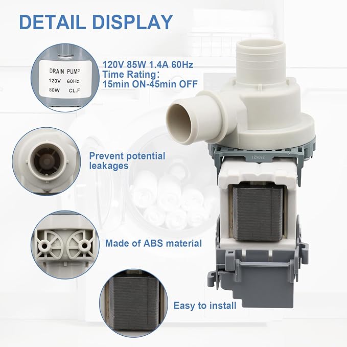 DP040-012 4681EA1007A Drain Pump Compatible with LG, Kenmore Washer Drain Pump, Replacement for 4681EA1007A 1089358 AP5604958 EAP11706439 2649379 AP5605335