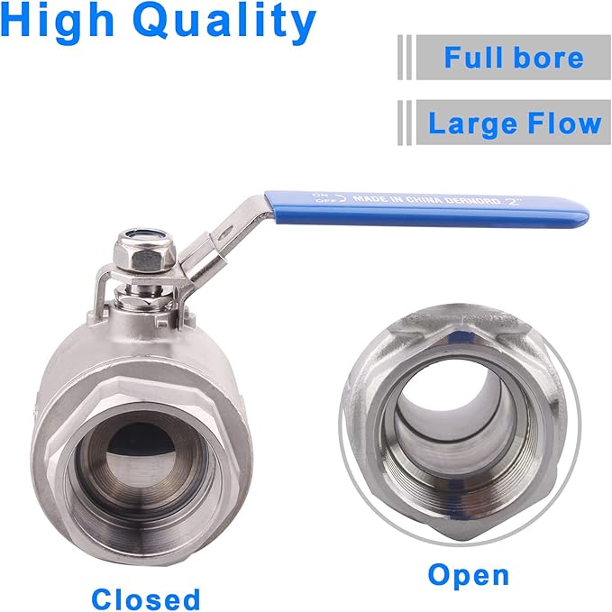 DERNORD Stainless Steel 304 Ball Valve, Full Port Heavy Duty for WOG with Locking Device (2" NPT)