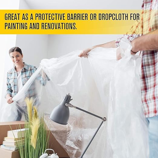 Aluf Plastics 6 MIL Thick Extra Strong Heavy Duty Clear All Purpose Vapor and Moisture Barrier Sheet Tarp/Drop Cloth - 10' x 25' - for Painting, Furniture, Carpet, Contractor, & Construction