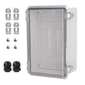 Waterproof Electrical Box with Mounting Plate, IP67 Junction Box Stainless Steel Latch Hinged Clear Cover Project Enclosure with Wall Bracket and 2 Glands 10.2" x 6.3" x 3.9"