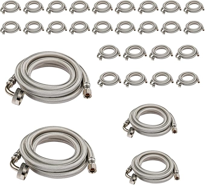 (30 Pack) Seelink 4FT Dishwasher Hose, 3/8" Comp x 3/4” FHT Stainless Steel Water Supply Line with 90 Degree FGH Elbow