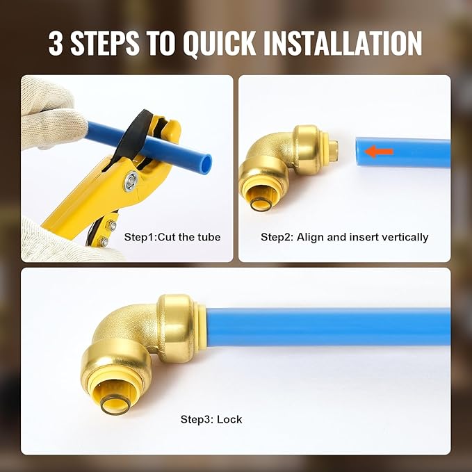 VEVOR Pipe Fittings, 1/2" 12PCS Brass Pipe Fittings, Elbow Push-Fit Pipe Connector Brass Air Fittings, Heavy Duty Plumbing Fittings Adapter for Heating/Shower Systems, Water Pipes