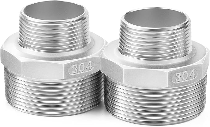ChillWaves 304 Stainless Steel Pipe Fitting, Reducer Hex Nipple 2" NPT Male x 1" NPT Male Thread Adapter(2-PACK)