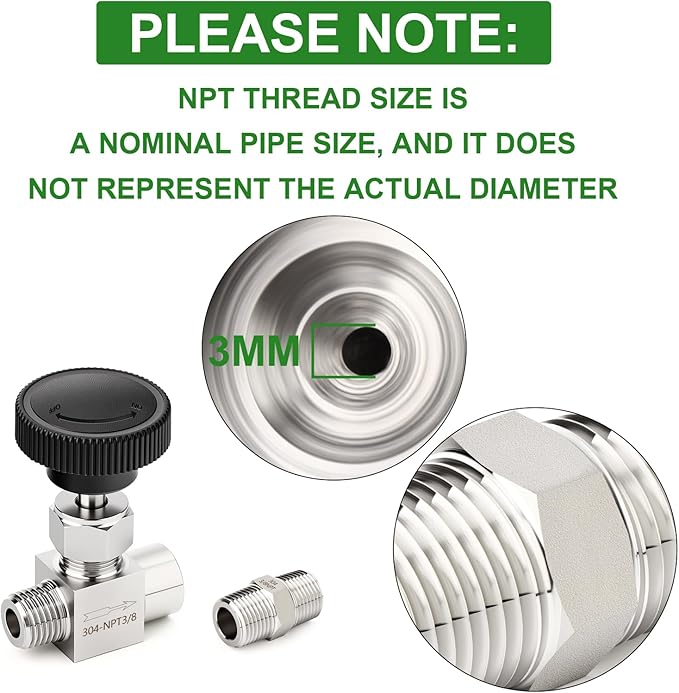 TAISHER 1PCS 304 Stainless Steel Straight Needle Valve 1/8" NPT Male x 1/8" NPT Female For Flow Control Water Gas Oil With Nipple