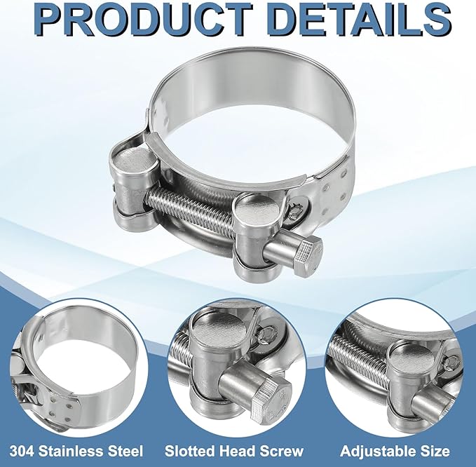 PATIKIL 48-51mm T-Bolt Hose Clamp, 4 Pack Intercooler Pipe Tube Clamps 304 Stainless Steel Radiator Hose Clamp for 1.89"-2.01" Pipe