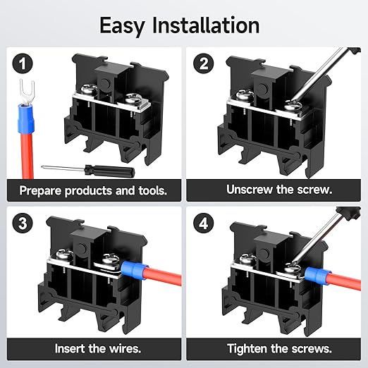 5Pcs JHY1 DIN Rail Terminal Blocks, 660V 32A, 6mm², Detachable & Assemblable Terminal Strip Blocks, 10Pcs 16-14 AWG Insulated Fork Spade Wire Connectors & 3.15 Inch DIN Rail Included