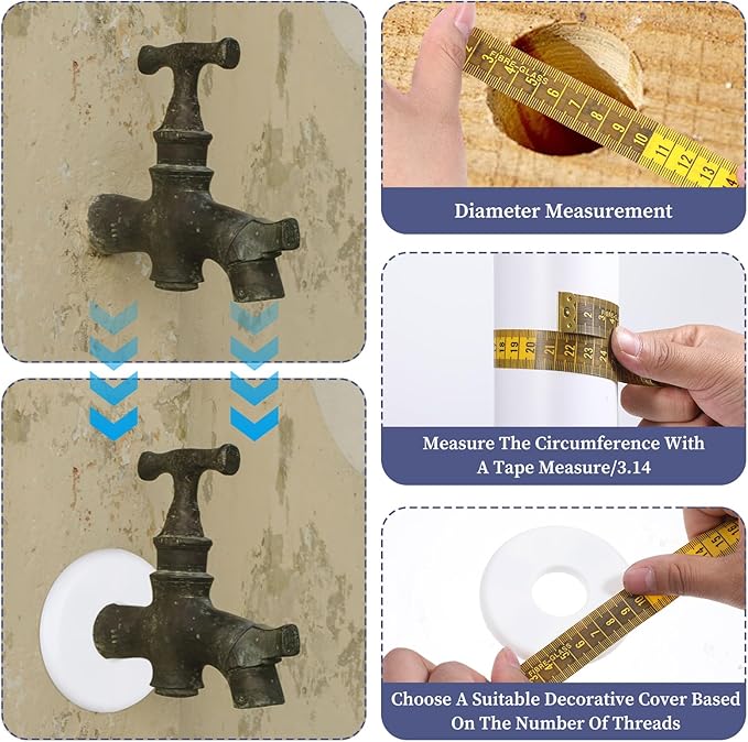 4pcs Escutcheon Plate, Self-Adhesive Plumbing Cover Plates, Round Escutcheon Plate for 0.7In Diameter Water Pipes, Wall Split Flange for Kitchen Toilet Faucet Decoration (White)