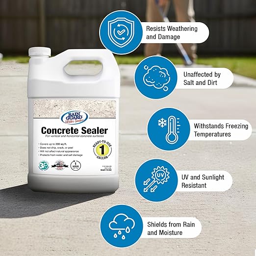 Rainguard Water Sealers Concrete Sealer, Penetrating Protection Against Water and Salt Damage, for All Concrete Surfaces, Silane/Siloxane Waterproofer, Natural Finish, Ready to Use, 1 Gallon