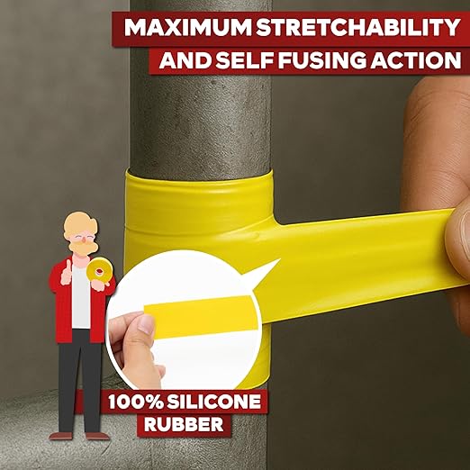 XFasten Self Fusing Silicone Tape Waterproof – 1" x 36 Feet Yellow, Self Amalgamating Tape, Silicone Rubber for Plumbing, Sealing Pipes, Hose Repair, Outdoor Coax and Electrical Cables – Weatherproof
