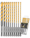 10PCS 6-Inch Masonry Drill Bit Set, YG10X Carbide Concrete Drill Bits, Shockproof Hex Shank for Tile/Brick/Cement/Glass, 5/32"-1/2", Heavy-Duty
