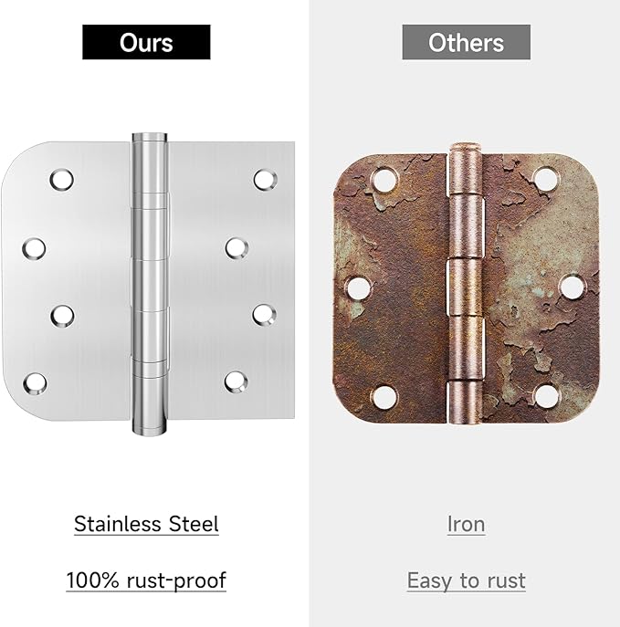 Hinge, 3 Pack Door Hinges Stainless Steel Hinges 4" Heavy Duty Ball Bearing Door Hinges with Square Rounded 5/8" Radius Corner Heavy Duty Hinges 3mm Thickness