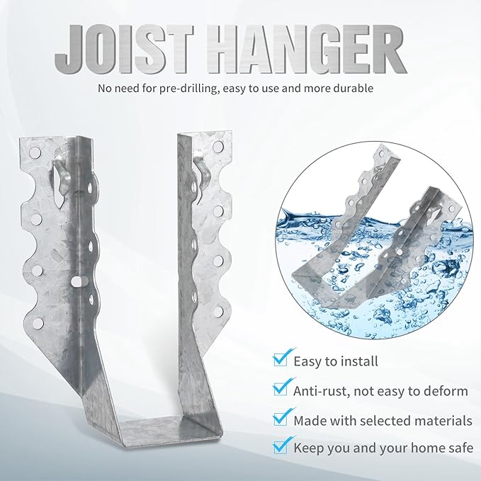 25PCS 2x8 Joist Hangers, 20 Gauge Double Shear Face Mount Rafter Brackets for Wood, Hurricane Rafter Ties Clips LU28 for Rafters, Decks, Floors and Ceiling Trusses, Lumber Beam Connectors