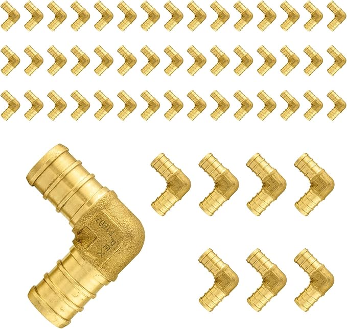 50-Pack PEX Fittings Niikappu 1/2"x1/2" Pex Elbow, Brass Crimp Pipe Fittings for PEX Pipes, ASTM F1807