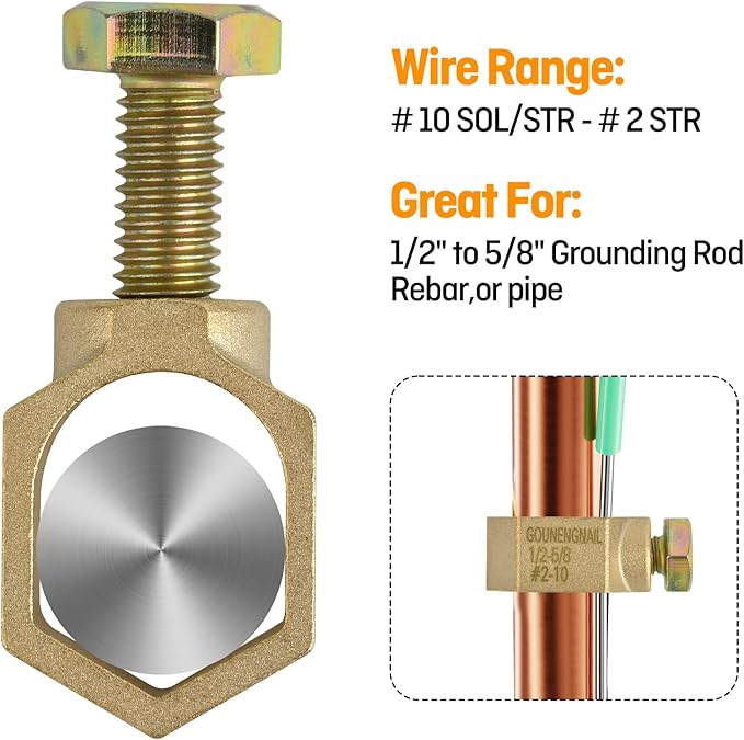3PCS Copper Ground Rod Clamp, Great for 1/2”- 5/8” Grounding Rods (3, Brass Clamp (1/2''-5/8''))