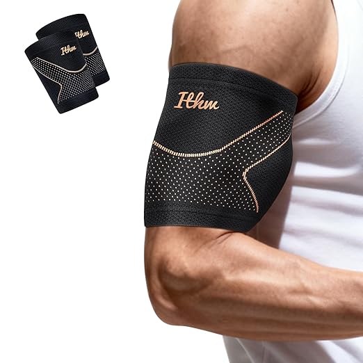 Copper Bicep Tendonitis Brace, Upper Arm Compression Sleeve for Pain Relief, Bicep Brace for Men and Women Muscle Strains Recovery (Copper, Large)