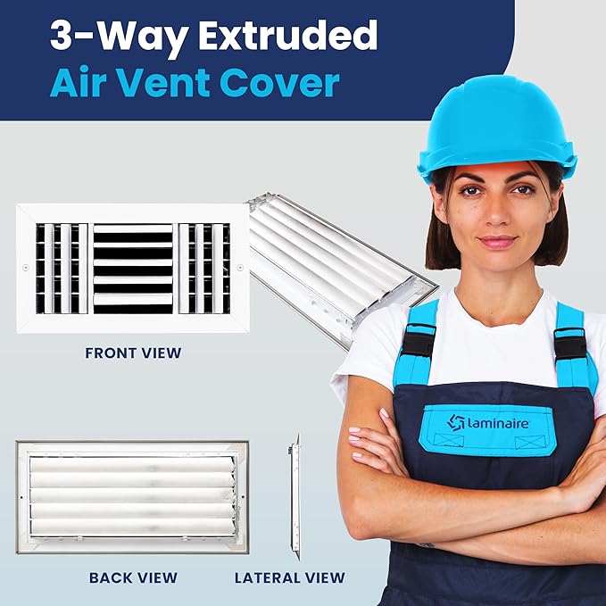 14x6 Inch (Duct Opening) Aluminum 3-Way Air Flow Vent – HVAC Vent Cover for Wall or Ceiling – Quiet HVAC Wall Register with Multi-Shutter Damper – Adjustable Curved Blade - Plastic Seal for Tight Fit