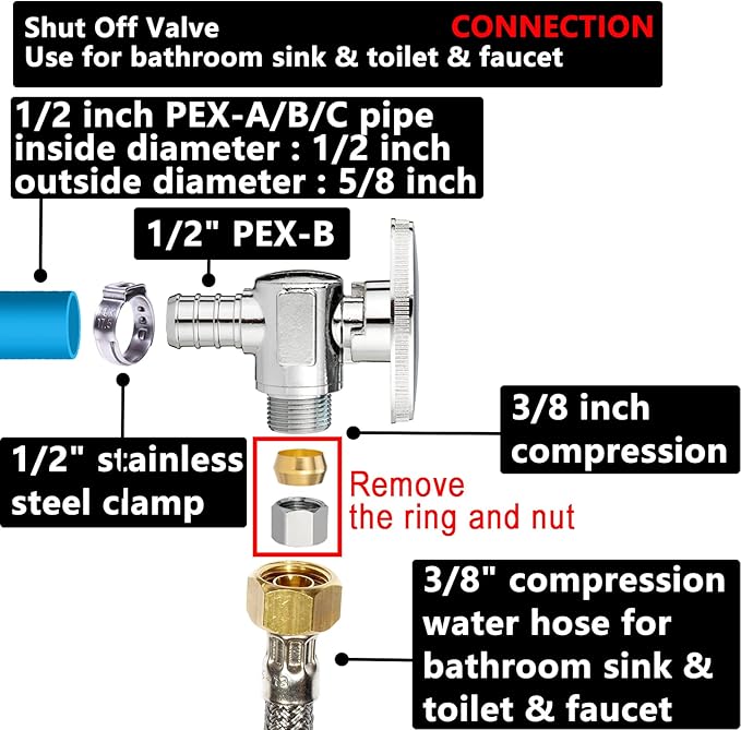 (10 Pack) Lidertik 1/2 inch Crimp PEX-B Angle Stop Valve 1/2 inch x 3/8 inch Compression for Water Toilet Bathroom Sink Brass Plated Chrome 1/4 Turn Valve LI-JF1-1807-A(10 PCS)