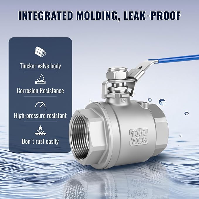 2 Pack 1.5" Ball Valves NPT Female Valve 304 Stainless Steel Full Port Locking Ball Valve Handle, Heavy Duty Shut Off Valve for Home and Industrial (1.5 Inch)