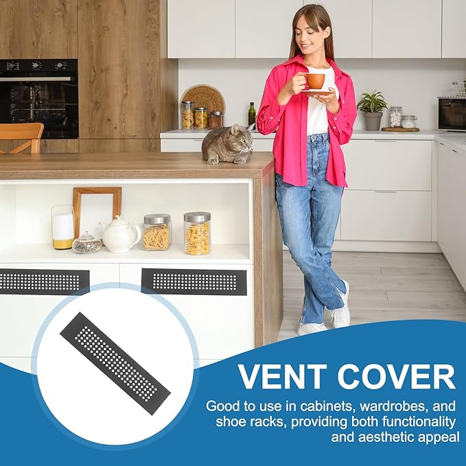 PATIKIL 8 x 2 Inch Door Air Vent Cover, 3 Pcs Aluminum Grille Ventilation Cover Louvered Diamond Hole with Mounting Screws for Cabinet Wardrobe Ceiling Door, Black