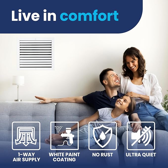12x14 Inch (Duct Opening) Aluminum 1-Way Air Flow Vent – HVAC Vent Cover for Wall or Ceiling – Quiet HVAC Wall Register with Multi-Shutter Damper – Adjustable Curved Blade - Plastic Seal for Tight Fit