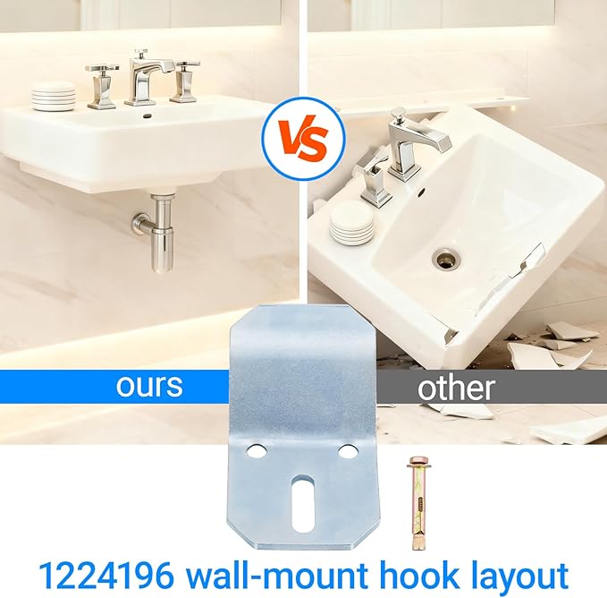 1224196 Wall Mount Sink Hanger Kit,Wall-Mounted Sink Hook Bracket，Compatible with Kohler Wall-Mounted Sinks, Urinals, and Pedestal Sinks Packaging Includes with Six Screws