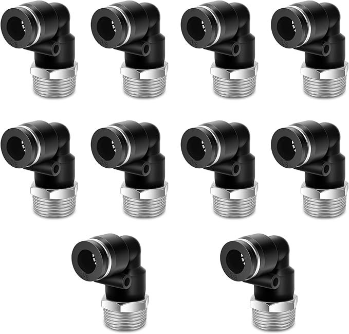 10 Pcs Push to Connect Fittings 3/8 Inch Tube OD x 1/2 Inch NPT Thread Pneumatic Male Elbow Quick Connect Air line fittings