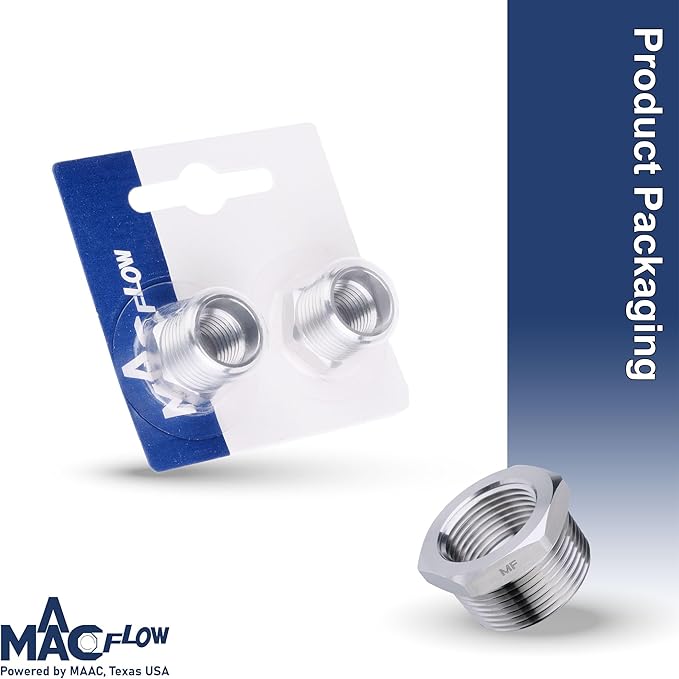 MAACFLOW Stainless Steel 3/8" Male NPT to 1/4" Female NPT Adapter Reducer Hex Bushing (Thread OD 0.65" - ID 0.44") (pack of 2)