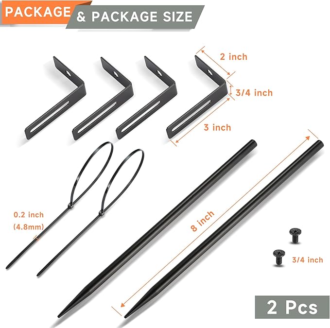 Black Rainwater Downspout Bracket with Strap, Adjustable Heavy-Duty Galvanized Iron Downspout Bracket, Rust-Proof Anchor for Pipe Support, for Lawn,Yard & Industrial Use(2 Pcs, A Sytle-20cm)