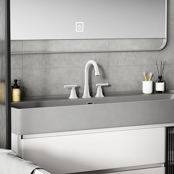 Bathroom Faucets for Sink 3 Hole, Hurran White Bathroom Sink Faucet with Pop-up Drain and Supply Lines, Stainless Steel Lead-Free Widespread Faucet for Vanity RV Farmhouse Sink