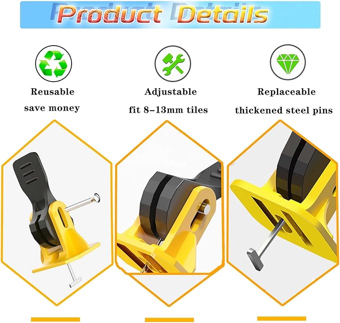 Tile Leveling System 1/8 Kit Tile Spacers,200pcs Reusable Tiles Levelers+200 Replaceable Steel T-Pins,Tlies Tools Leveling Clips For Wall Floor Installation Compounds 1/16 Adjustable Fit 8-12mm