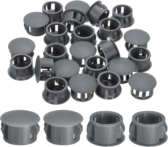 uxcell 28Pcs 15mm(9/16") Nylon Hole Plugs, Flush Type Panel Round Snap in Fastener Knockout Locking Plugs for Furniture Insert End Caps Panels, Gray