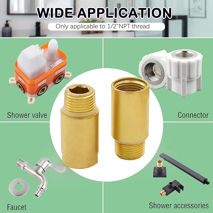 (2 pcs) Upgrade Brass Pipe Plumbing Adapter with Rubber O-ring, 1/2" NPT Male x 1/2" NPT Female Pipe Fitting Coupler, Seamless and Leakproof (2.5" Length)