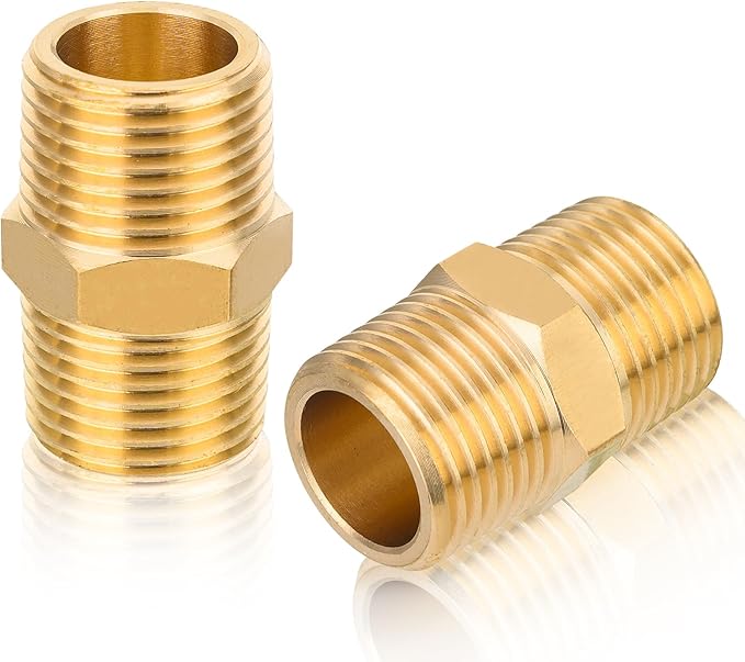 40-PCs HeSun Brass Hex Nipple Pipe Fitting, 3/8" NPT Male x 3/8" NPT Male Nipple Pipe Adapter(NPT012-40)