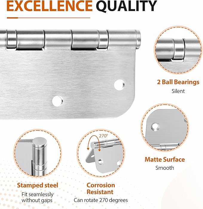 Stainless Steel Door Hinges 3.5 x 3.5 Inch Rounded Door Hinges, 5/8 Radius Silver Stainless Steel Interior Door Hinge, Replacement Door Interior Metal Hardwares, 3 Pack