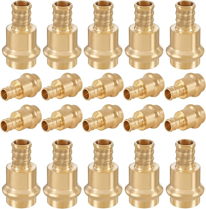 20-Pack HeSun Copper Press Fitting Adapter,1/2" PRESS X 1/2" PEX F1807 Crimp Coupling, LF Brass(PEX1807344-20)