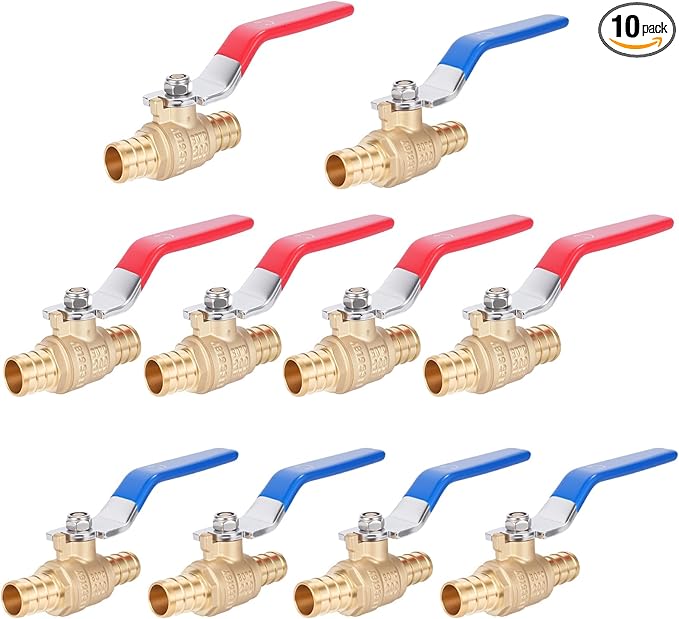 F1807 3/4" Pex Ball Valve, Brass Full Port Water Shut Off Ball Valve for Hot and Cold Water (10-Pack), UPC Certified