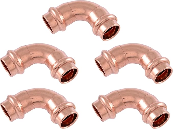 SharkBite 1/2 x 1/2 Inch 90 Degree Elbow, Copper Press Plumbing Fitting, Pack of 5, UPR248X5
