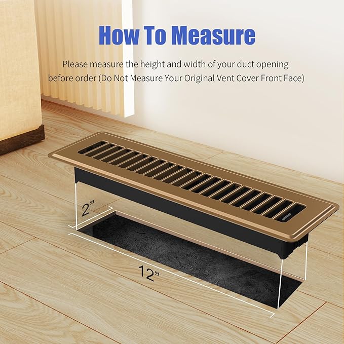 2x12 Floor Register, 2 Pack Floor Vent Covers, Adjustable Steel Air Supply Register Vent Covers Grill, Rust-Proof Vent Covers for Home Floor and Sideall, Brown