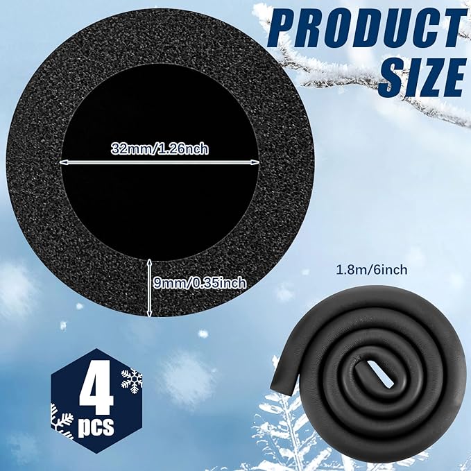 Pangda 4 Pcs 6 ft Pipe Insulation Foam Tube 1 1/4 Inch ID Foam Tubing Black Cover Heat Preservation for Outdoor Water Pipe Insulation,AC Unit, Guitar Stands, Exercise Machine Handle and Roof Rack