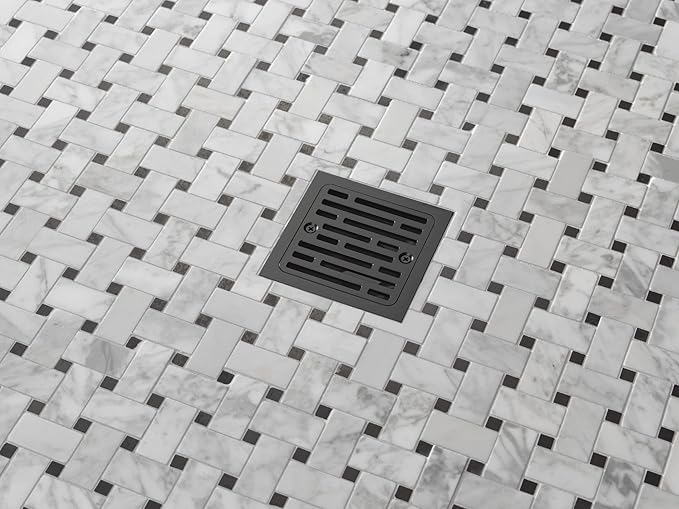 Delta Faucet 4 Inch Tile-In Square Shower Floor Drain Black, Shower Drain Kit, Square Shower Drain, Chrome Shower Drain, Shower Floor Drain, Matte Black DT062412-BL