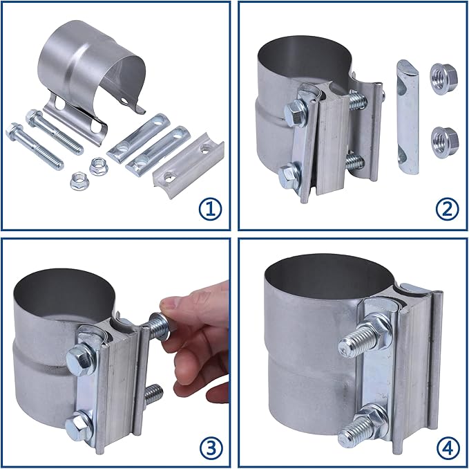 Exhaust Pipe Clamp 4.0 Inch Butt Joint Exhaust Clamp for 4" ID to 4" OD Pipe with Seal Band Clamp Sleeve 3 Inch Width Aluminized Steel Plate (2PCS)